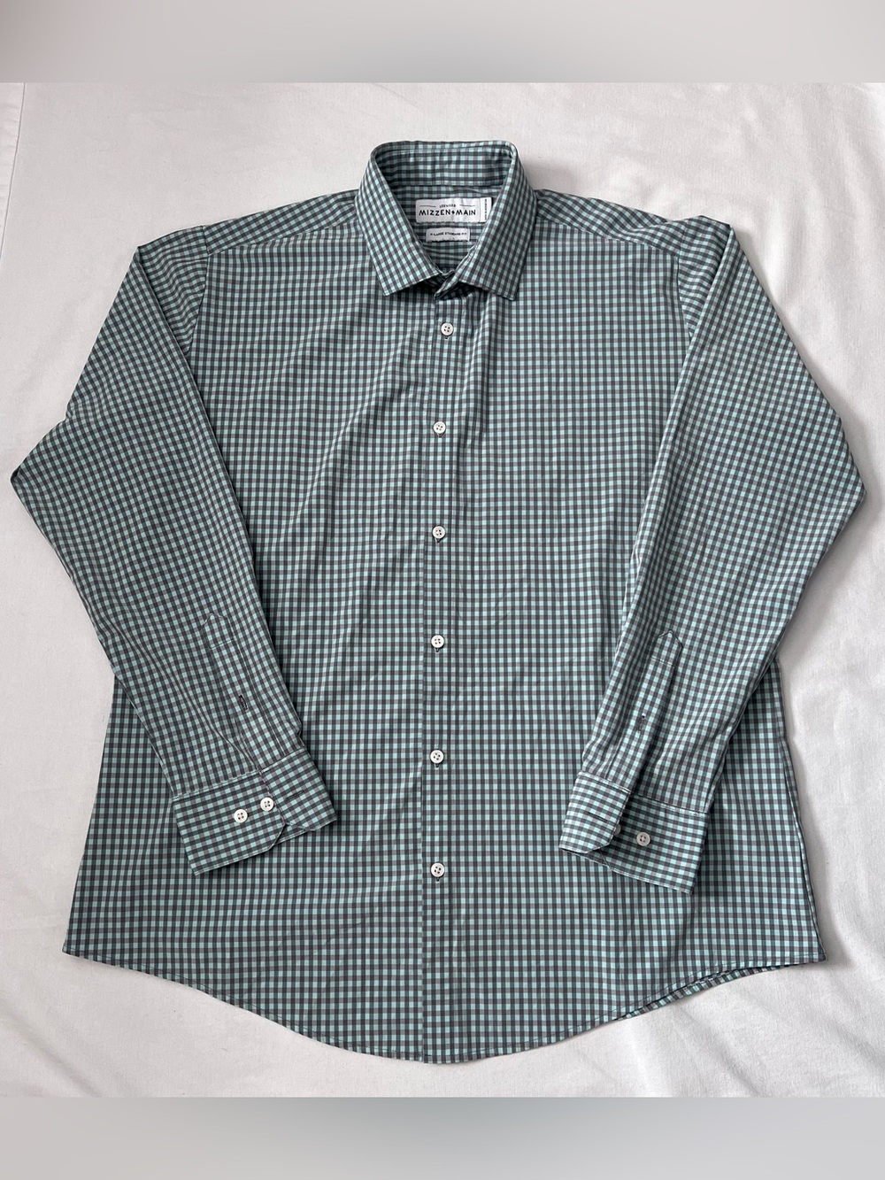 Mizzen+Main Leeward Shirt Green Gray Gingham Check Long Sleeve Button Up XL